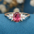 Oval cut Tourmaline Cluster Engagement Ring