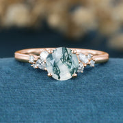 Round cut Moss Agate Matching Mossanite | Diamonds Gold Engagement Ring