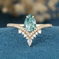 Pear cut Moss Agate Halo Gold Engagement ring