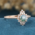 Round cut Moss Agate Matching Mossanite | Diamonds Gold Engagement Ring