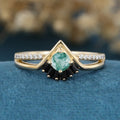 Round cut Moss Agate Matching Diamonds | Black Onyx Gold Engagement Ring