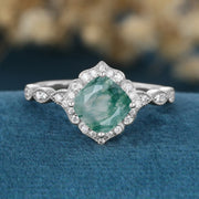 Round cut Moss Agate Matching Mossanite | Diamonds Gold Engagement Ring (Copy)