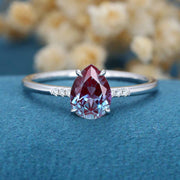 Pear cut Lab Alexandrite | Diamond Engagement ring