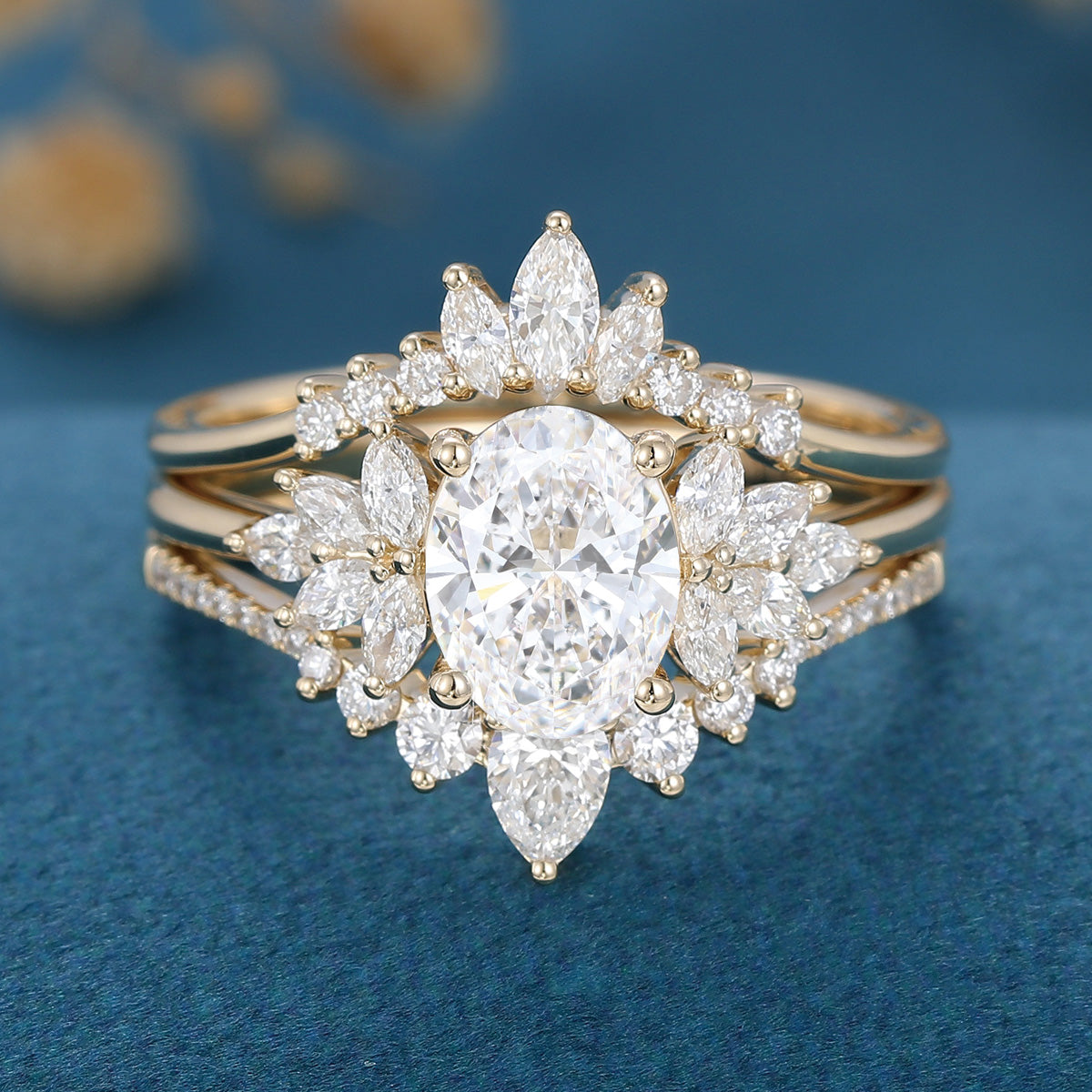 Oval cut 1.5Carat Lab grown Diamond Wedding bridal set
