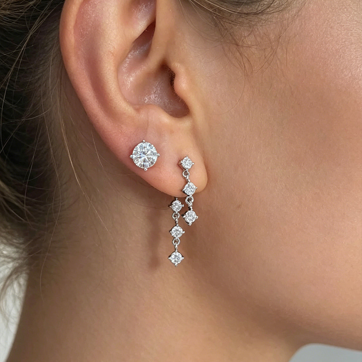 Round Lab grown Diamonds Drop Earrings Set