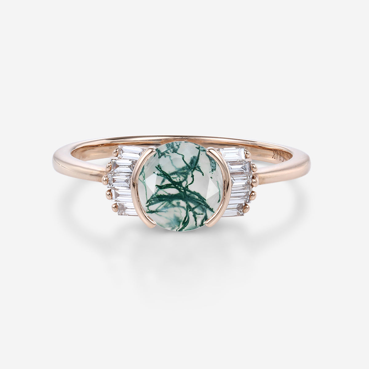 Bezel Set Rose cut Moss Agate Gold Engagement Ring