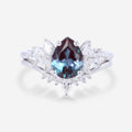 Pear cut Lab Alexandrite | Diamond Engagement Ring Bridal Set