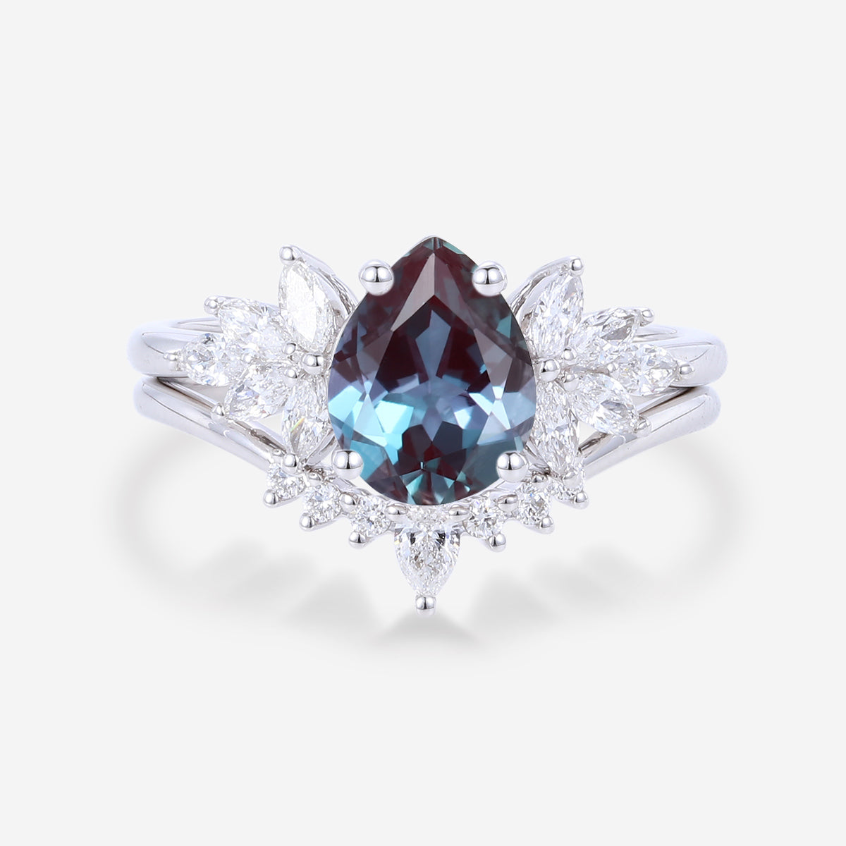 Pear cut Lab Alexandrite | Diamond Engagement Ring Bridal Set