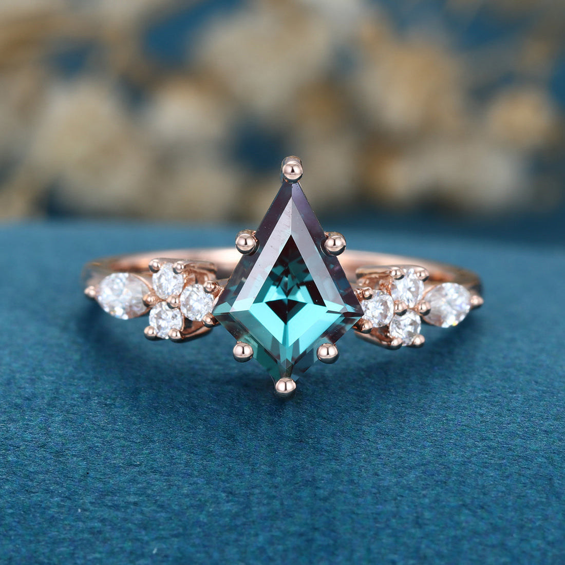 Kite cut Lab Alexandrite Solid Gold Engagement Ring