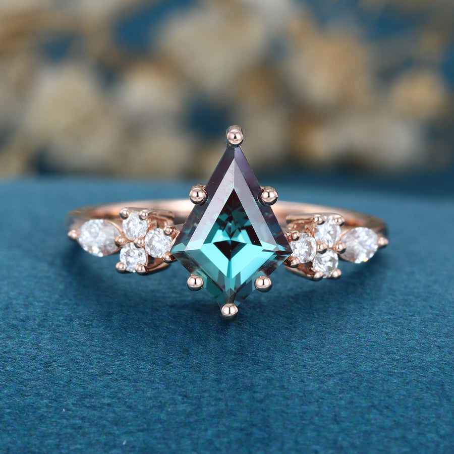 Kite cut Lab Alexandrite Solid Gold Engagement Ring