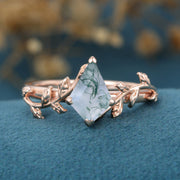 Kite Cut Natural Green Moss Agate Cluster Engagement Ring