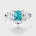 Pear cut Turquoise Cluster Engagement ring Bridal Set