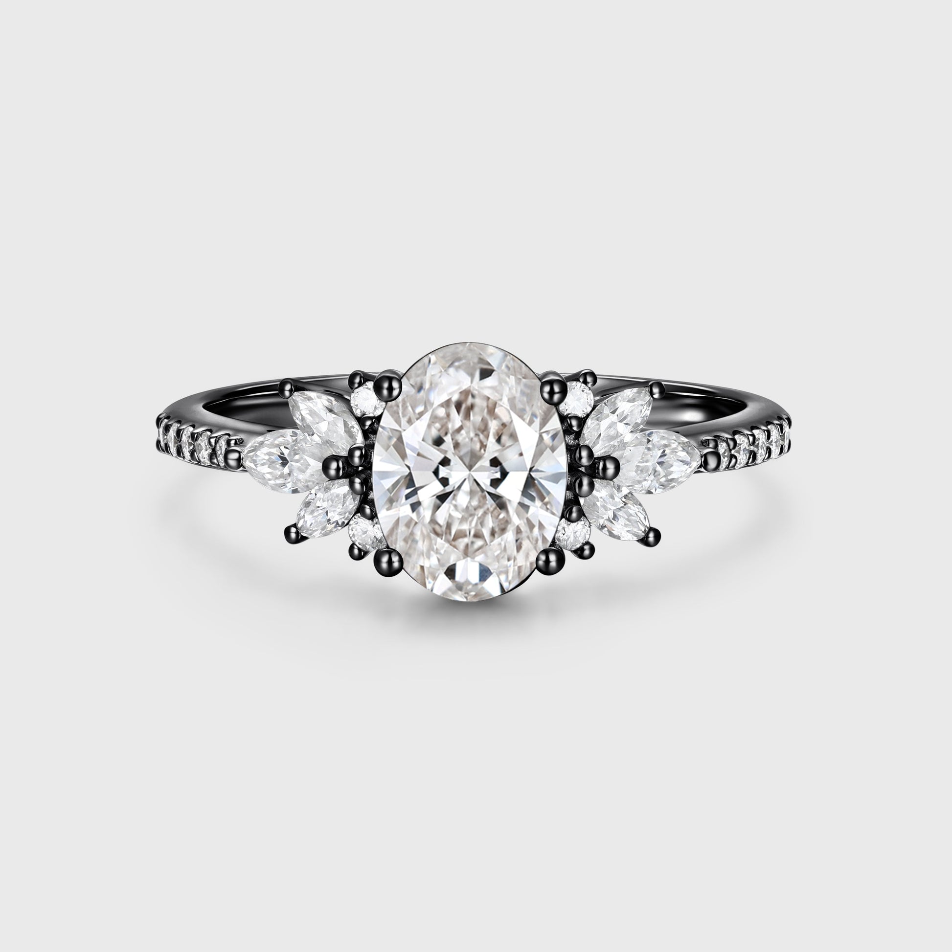1.0CT~5.0CT Oval cut Lab grown Diamond Cluster Engagement Ring Luxury Pave Band
