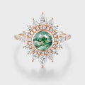 Bezel Set Round cut Halo Moss Agate Gold Engagement Ring