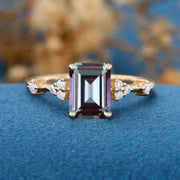 Emerald cut Lab Alexandrite Cluster Engagement Ring