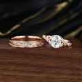 Nature Inspired Moissanite Couple Rings | D Color VVS1 | Rose Gold Leaf Wedding Bridal Set
