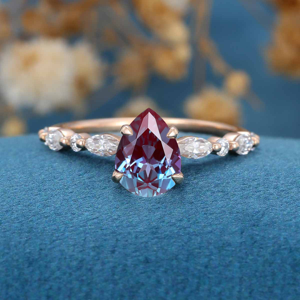 Pear cut Alexandrite | Diamond Engagement ring 