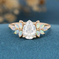 Pear cut Moissanite Cluster Opal Engagement ring