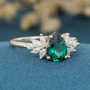 1.2 Carat pear cut Lab Emerald Engagement Ring