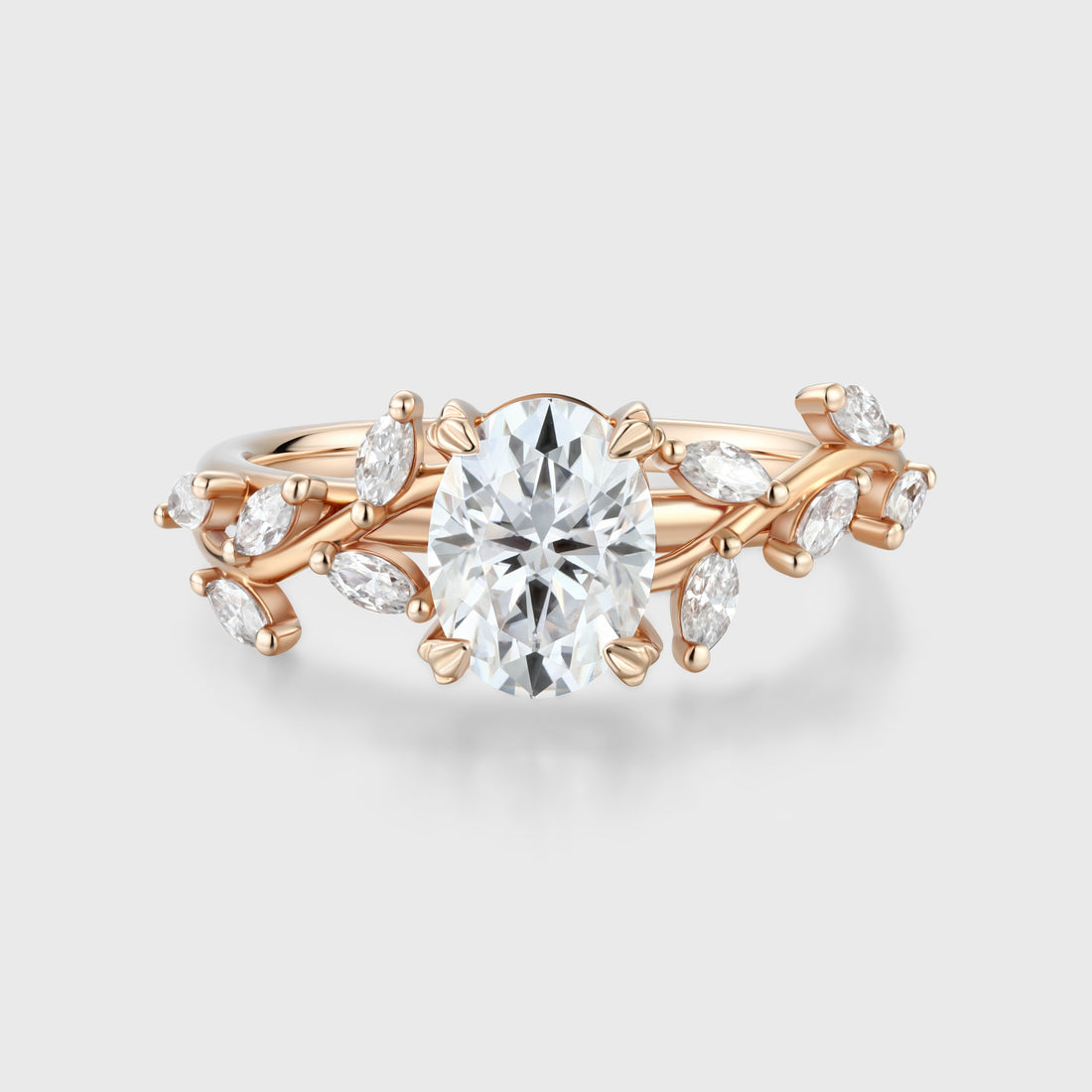 Nature Inspired Marquise cut Moissanite Solid Gold Engagement Ring