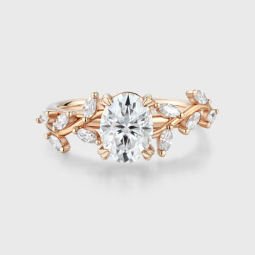 Nature Inspired Marquise cut Moissanite Solid Gold Engagement Ring