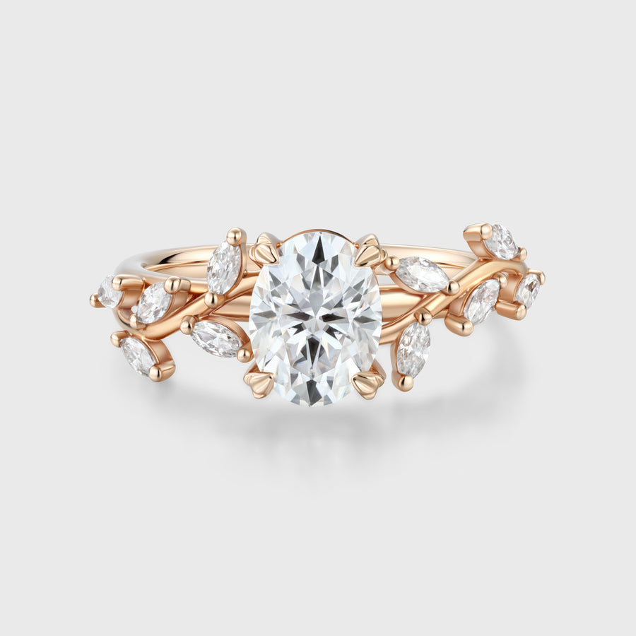 Nature Inspired Marquise cut Moissanite Solid Gold Engagement Ring