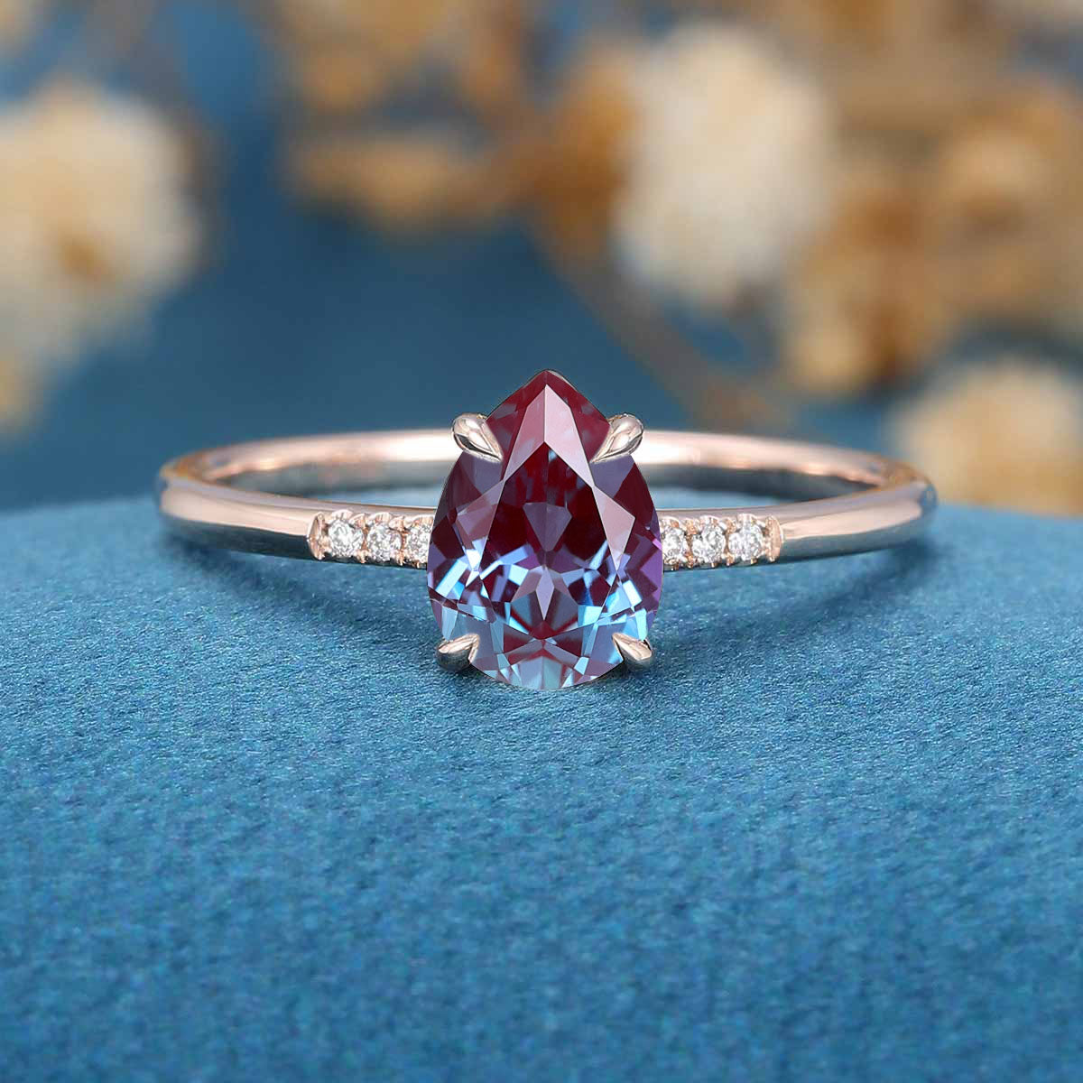 Pear cut Alexandrite | Diamond Engagement ring 