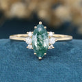 Marquise cut Moss Agate Matching Mossanite | Diamonds Gold Engagement Ring