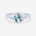 Round cut Moss Agate Matching Mossanite | Diamonds Gold Engagement Ring