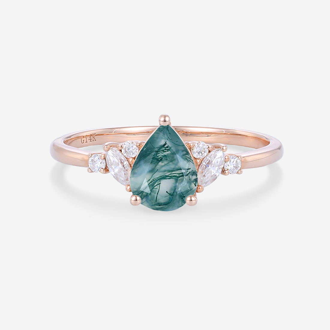 Pear cut Moss Agate Matching Mossanite | Diamonds Gold Engagement Ring