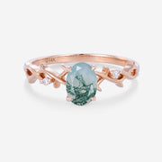 Nature Inspired Oval cut Moss Agate Matching Mossanite | Diamonds twig Gold Engagement Ring