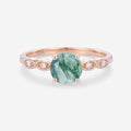 Round cut Moss Agate Matching Diamonds Gold Engagement Ring