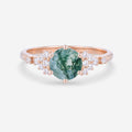 Round cut Moss Agate Matching Mossanite | Diamonds Gold Engagement Ring