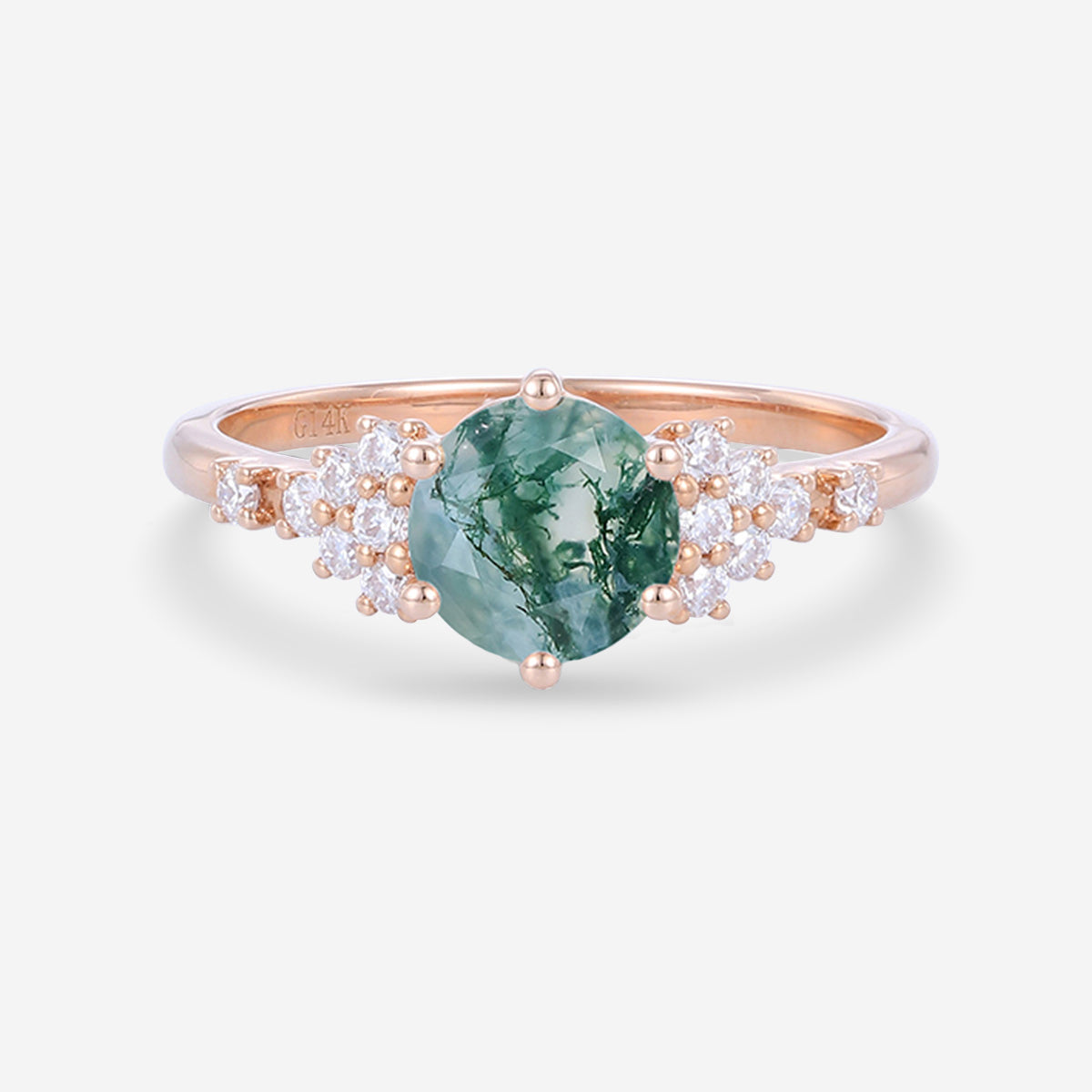 Round cut Moss Agate Matching Mossanite | Diamonds Gold Engagement Ring