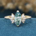 Marquise cut Moss Agate Matching Mossanite | Diamonds Gold Engagement Ring