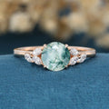 Round cut Moss Agate Matching Mossanite | Diamonds Gold Engagement Ring