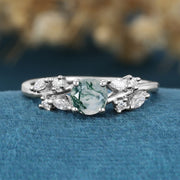 Round cut Moss Agate Matching Mossanite | Diamonds Gold Engagement Ring