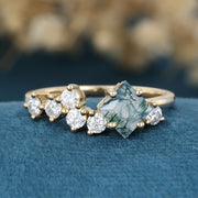 Princess cut Moss Agate Matching Mossanite | Diamonds Gold Engagement Ring