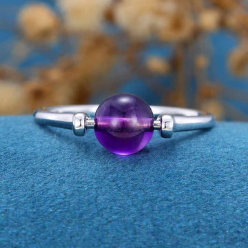 Inspired Round Cut Amethyst Engagement Ring