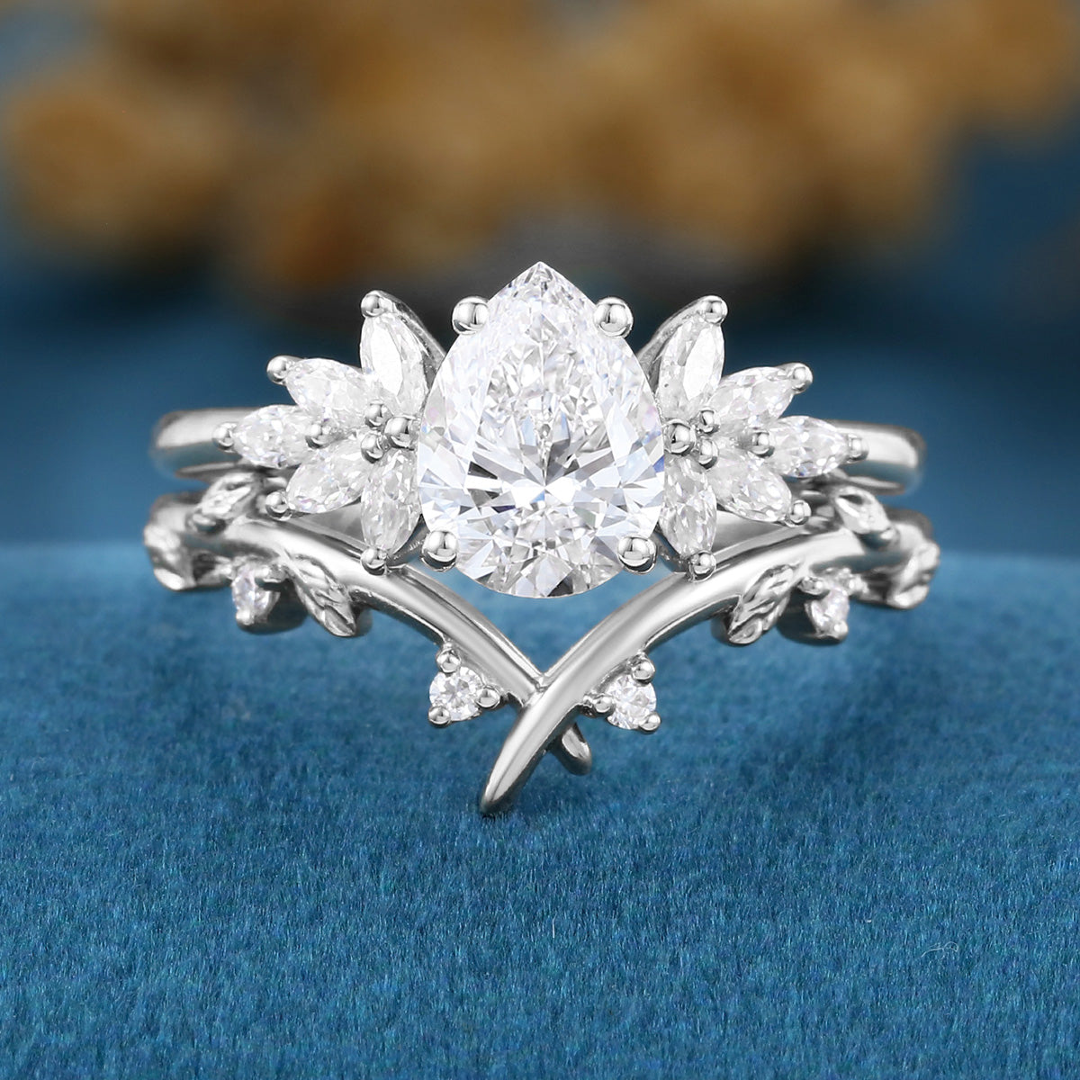 Pear cut Lab Grown Diamond Wedding bridal set