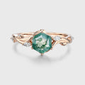 Inspired Hexagon Cut Natural Green Moss Agate  Engagement Ring