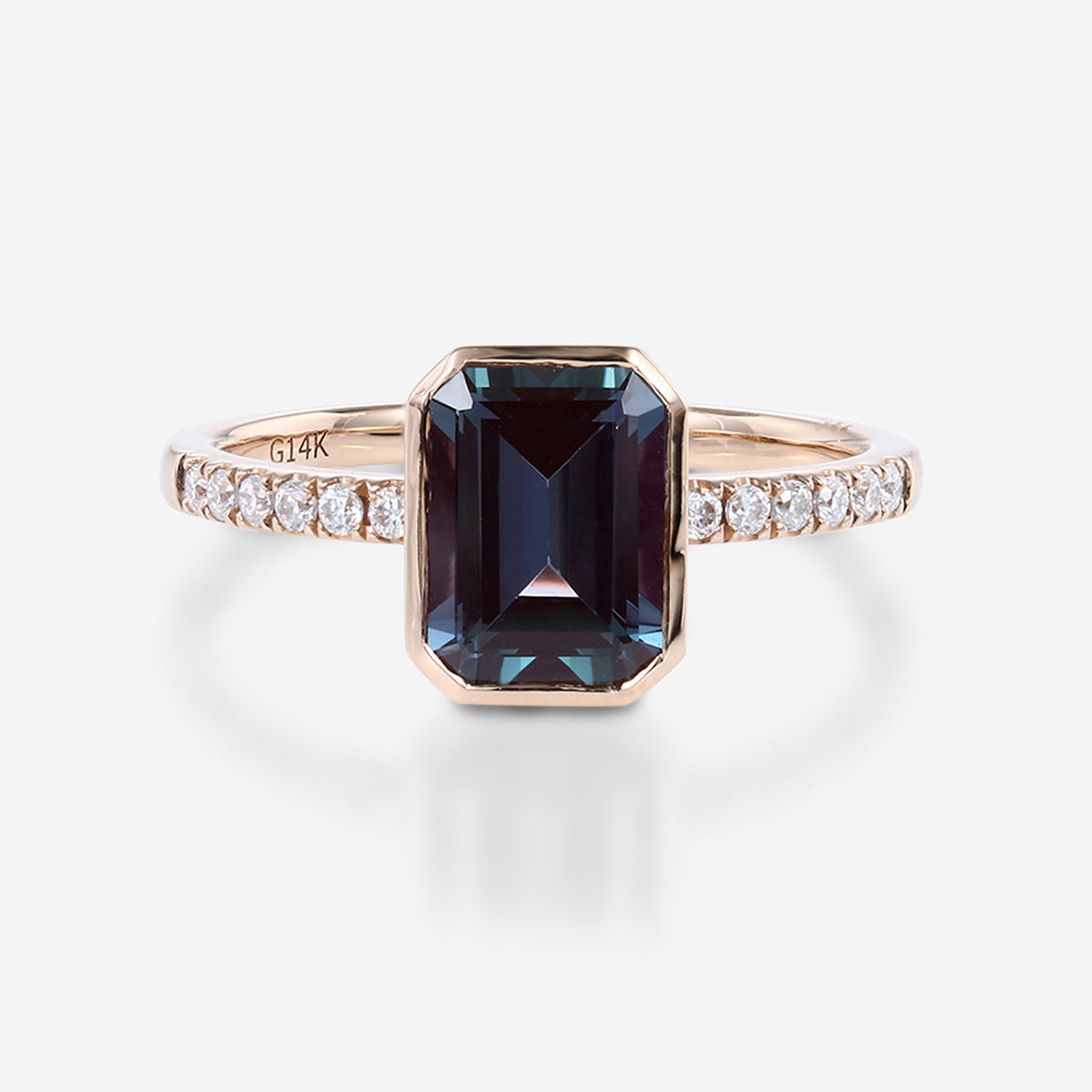 Bezel setting Emerald cut Lab Alexandrite Half Eternity  Moissanite | Diamond Gold Engagement Ring