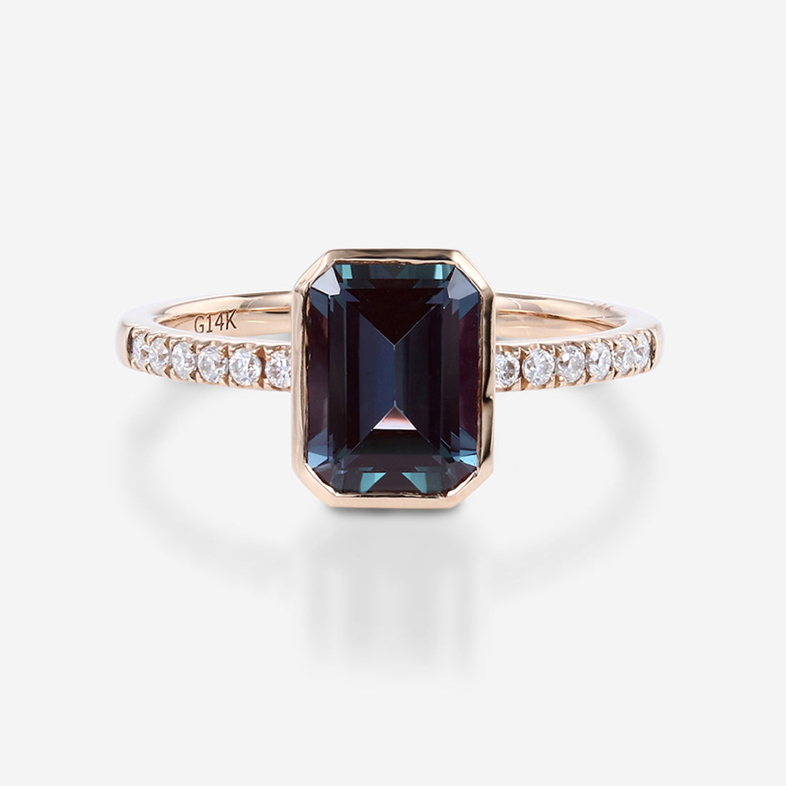 Bezel setting Emerald cut Lab Alexandrite Half Eternity  Moissanite | Diamond Gold Engagement Ring