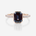 Bezel setting Emerald cut Lab Alexandrite Half Eternity  Moissanite | Diamond Gold Engagement Ring