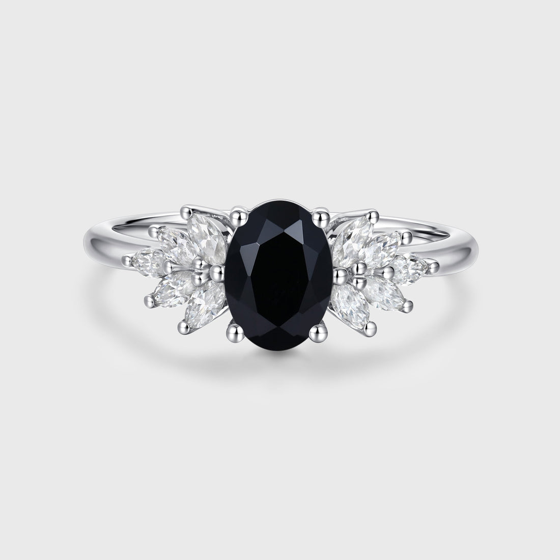 1.0Carat Oval cut Black Onyx Cluster Engagement ring