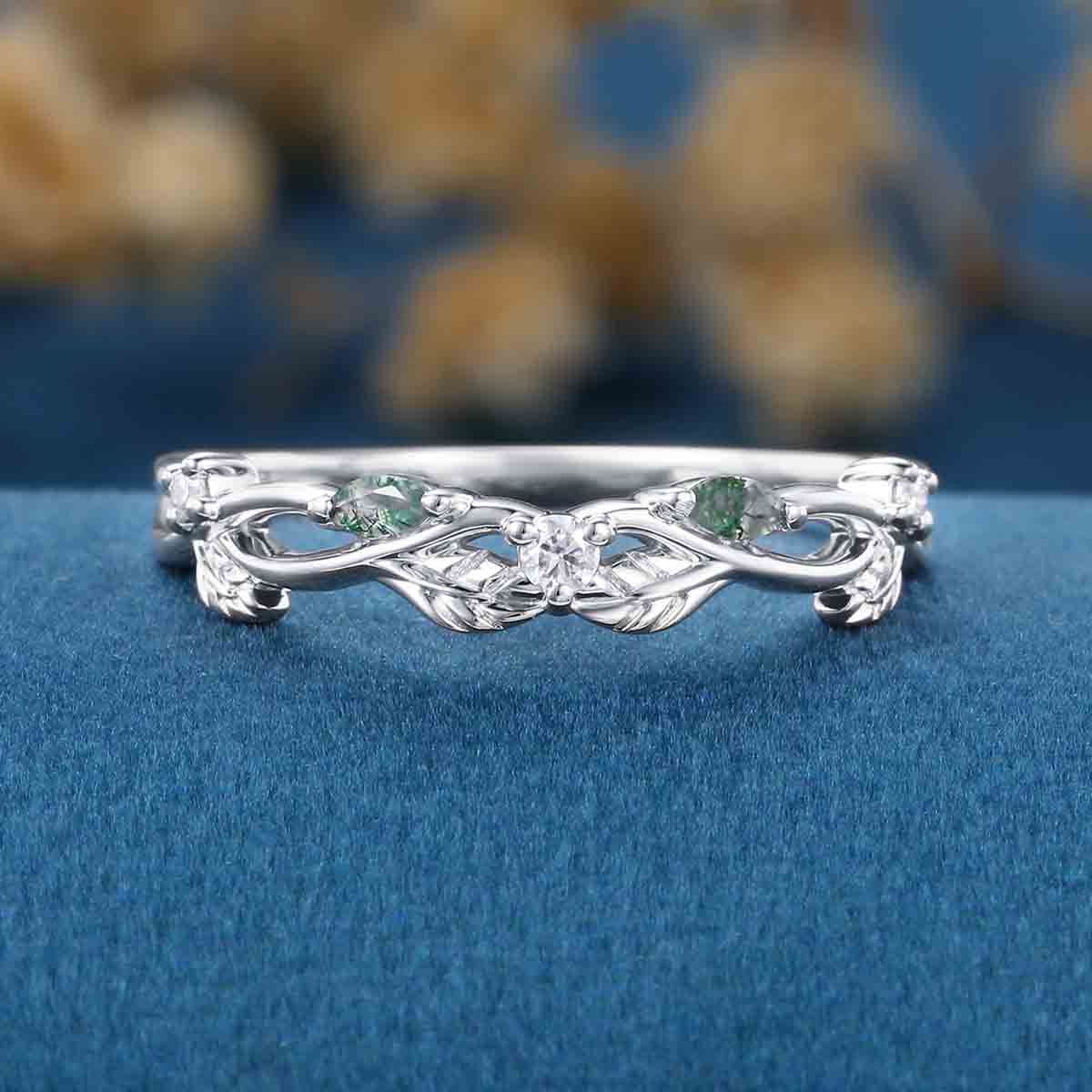 Baguette Moss Agate Matching Moissanite | Diamond Half Eternity Wedding Band (Copy)