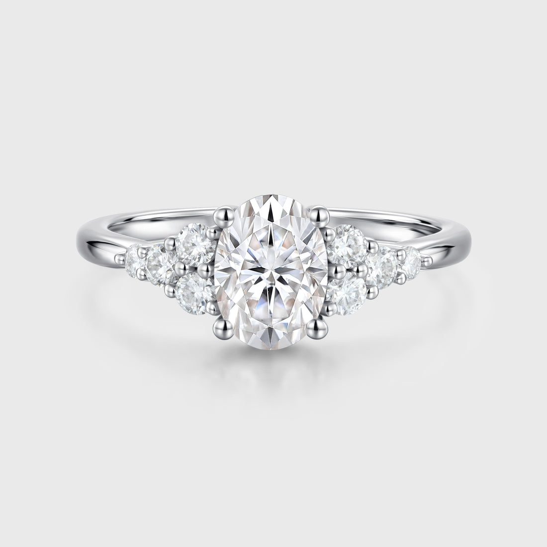 1.5Carat Oval cut Moissanite Cluster Engagement Ring