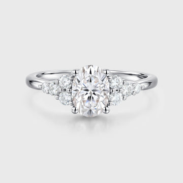 1.5Carat Oval cut Moissanite Cluster Engagement Ring