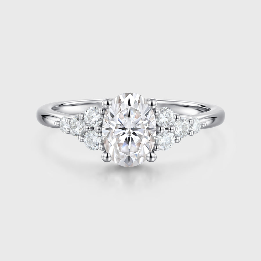 1.5Carat Oval cut Moissanite Cluster Engagement Ring