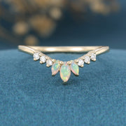 Marquise cut Opal  Round Moissanite | Diamond Curved Wedding Band Ring